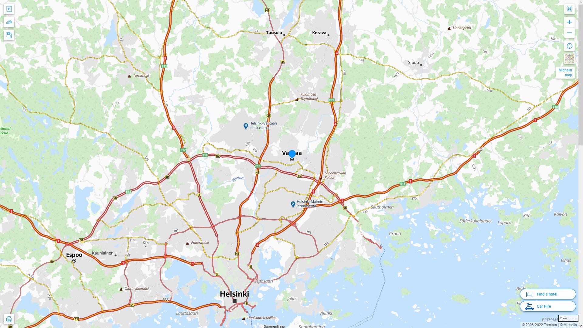 Vantaa Highway and Road Map